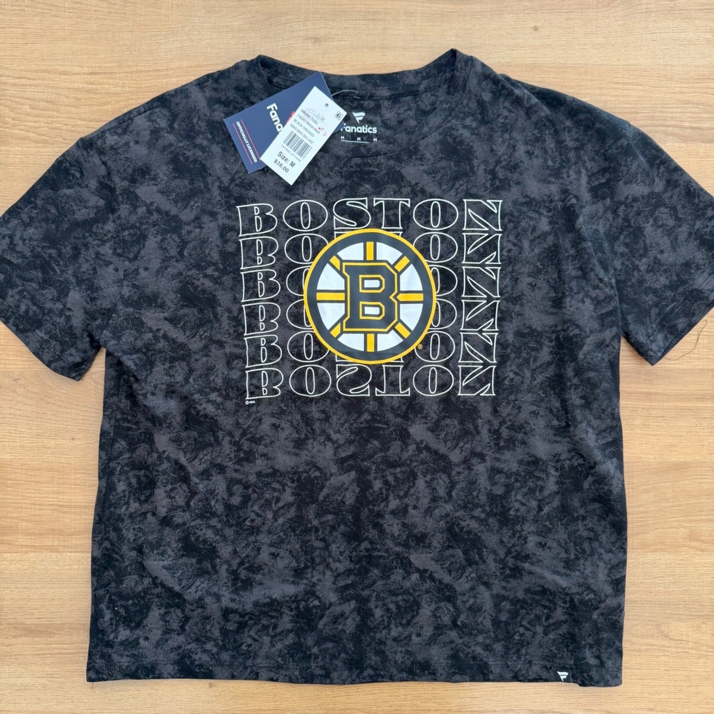 Fanatics Boston Bruins NHL Faded Wash Black Creased‎ Graphic T-Shirt Medium